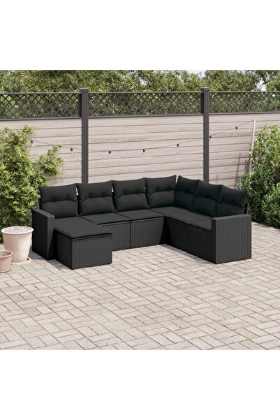 vidaxl Set canapele de gradina cu perne, 7 piese, negru, poliratan