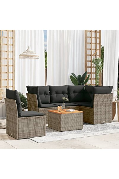 vidaxl Garden furniture set with cushions, 6 pieces, grey, polyrattan