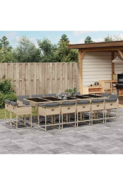 vidaxl Set mobilier gradina cu perne, 15 piese, bej combinat poliratan