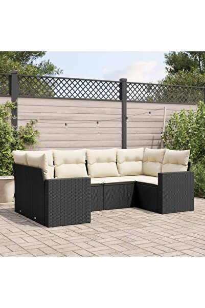 vidaxl Garden furniture set with cushions, 6 pieces, black, polyrattan