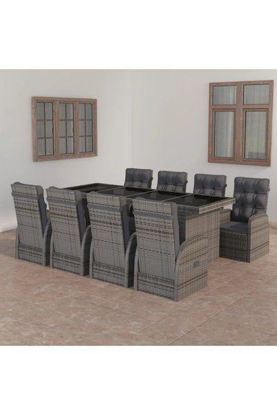 vidaxl Set mobilier de gradina cu perne, 9 piese, gri, poliratan