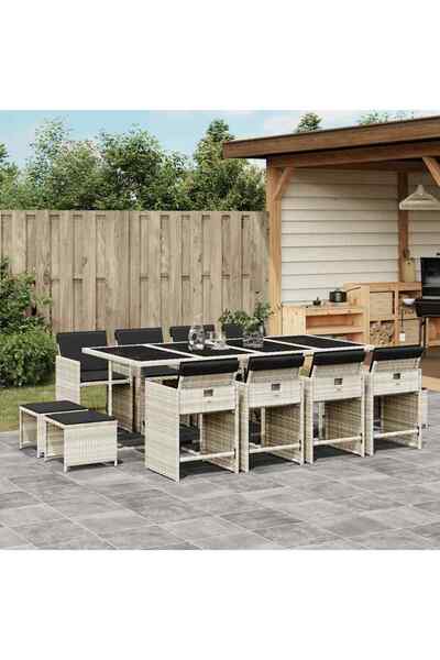 vidaxl Set mobilier de gradina cu perne 13 piese gri deschis poliratan