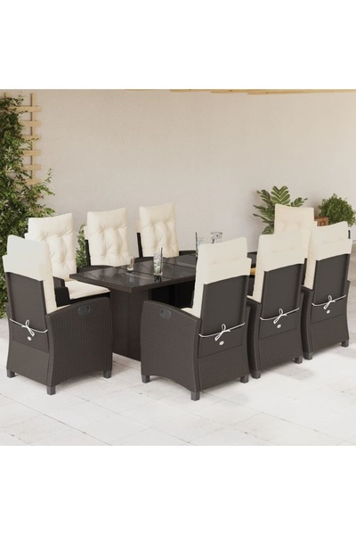vidaxl Set mobilier de gradina cu perne, 9 piese, maro, poliratan