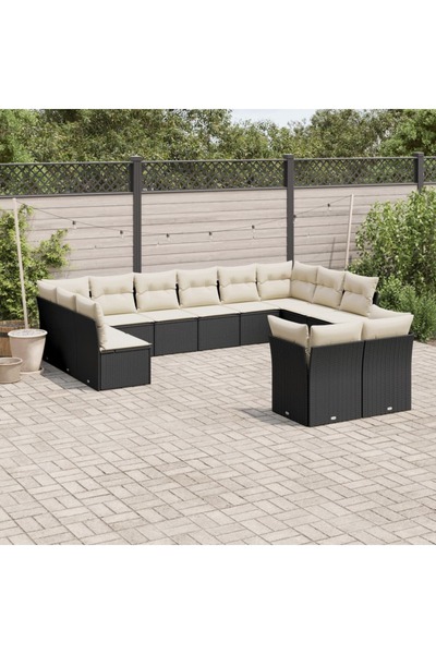 vidaxl Set canapele de gradina, 12 piese, cu perne, negru, poliratan