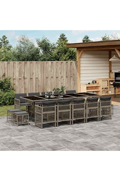 vidaxl Set mobilier de gradina cu perne, 15 piese, gri, poliratan