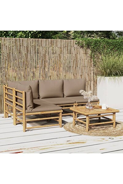 Concept Set mobilier de grădină cu perne gri taupe, 5 piese, bambus