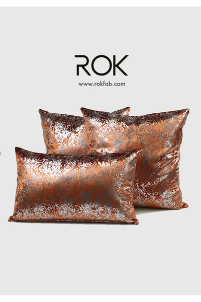 ROKFAB 3 Adet Baskılı Desenli Turuncu Kırlent Kılıfı, 2 Adet 45x45 cm, 1 Adet...