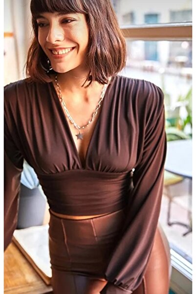 SİA LESS Women's Stylish Casual Body Blouse Stretchy Deep V Neck Top Body Blouse