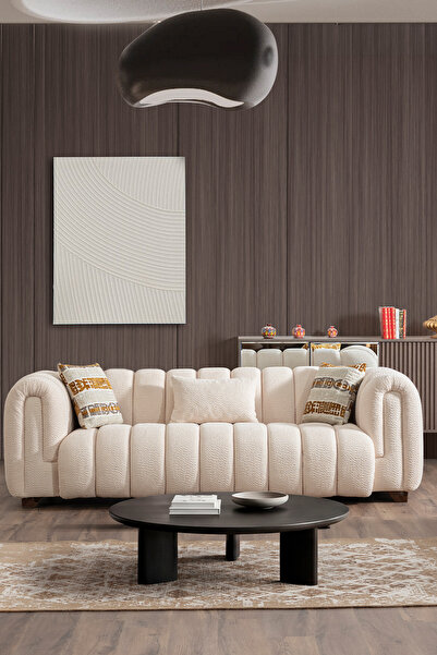 İYENA HOME LİVİNG Marsmellow 3'lü Koltuk Krem
