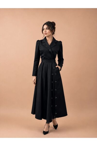 Hassene Butik Trona Elbise Gotik Tesettür Tüllü İşlemeli Model