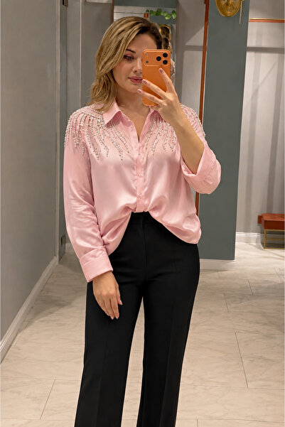 Sienna Fashion Елегантна розова риза с фини кристали