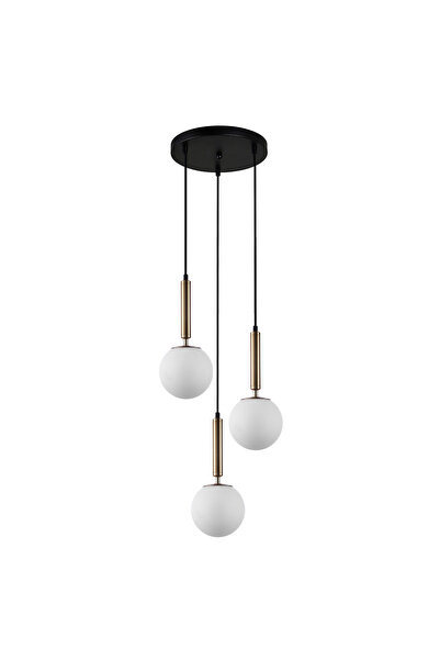 Italux Lustră suspendată minimalistă Ravena cu 3 lumini, Negru mat și alamă, ...