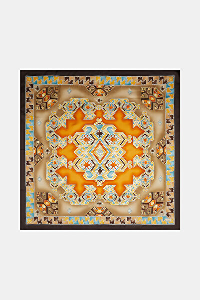 Vakko EKRU ETNİK DESENLİ TWILL EŞARP