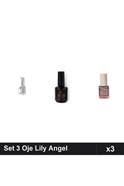 Makeup Set 3 Oje Semipermanente Lily Angel, Alb Argintiu + Primer, Manichiura UV
