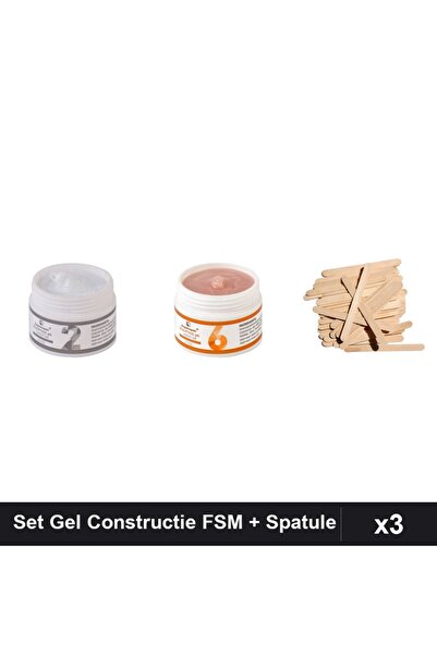 Makeup Set 3 Gel Constructie UV LED FSM 15g Nuante 02 06 Spatule Lemn Manichiura