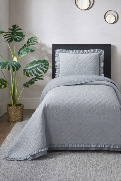 Çeyiz Diyarı Roma Fiber Filled Single 180X240 cm Bedspread Gray