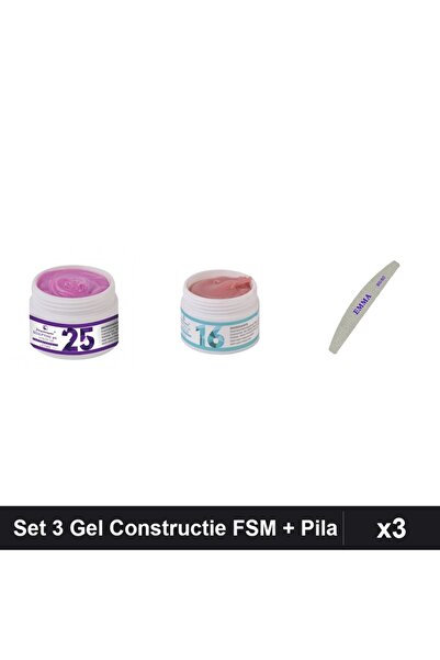 Makeup Set 3 Gel Constructie UV LED FSM 15g, Nuante 25 si 16, Pila EMMA 100/120