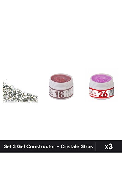 Makeup Set 3 Gel Constructor UV LED FSM 15g, Cristale Stras Swarovski Arginti...