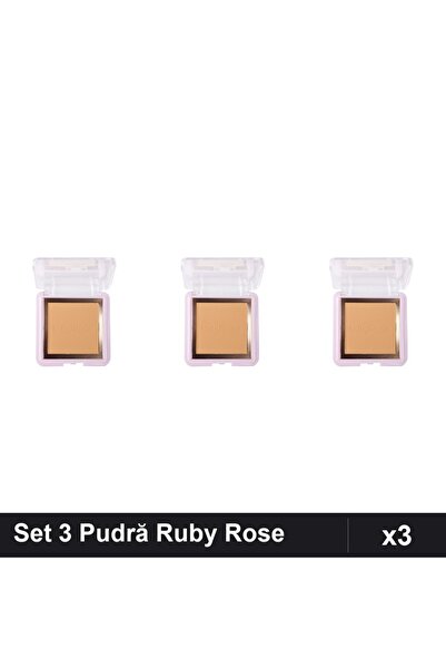 Makeup Set 3 Pudră Compactă Ruby Rose PC50, Fixare Impecabilă, Machiaj Profes...
