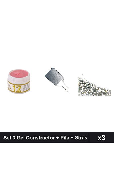 Makeup Set 3 Îngrijire Unghii Gel UV LED Constructor 15g + Pila + Cristale St...
