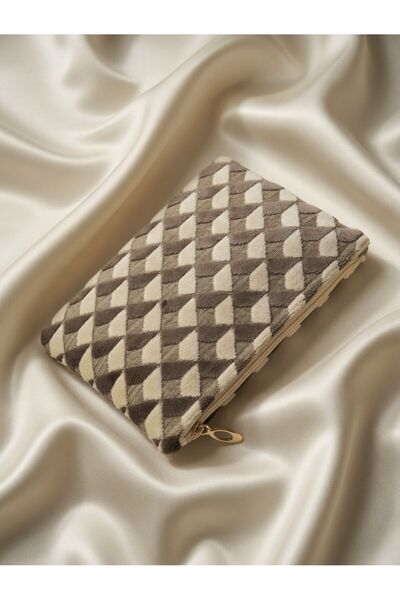 VELORİA BAG & SCARF Veloria Bag Zigzag clucth çanta DOKUMA KUMAŞ ve KORUMA PE...