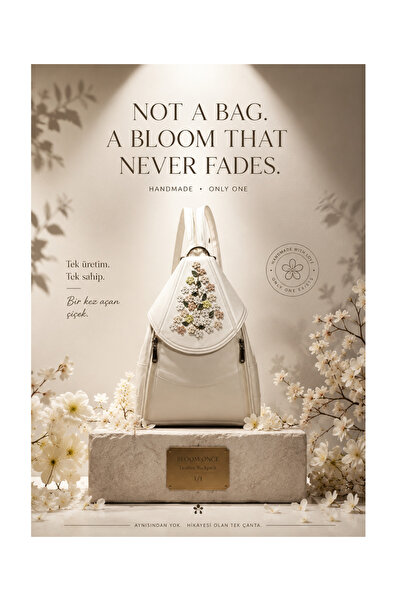 Durush Collection Genuine Leather, Designer Hand-Crafted White Flower Backpack