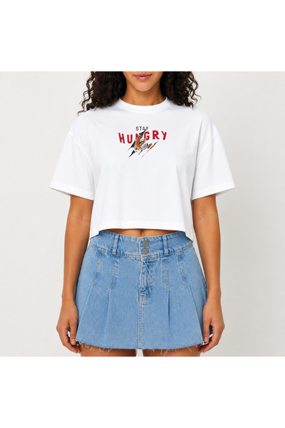 URBANTRENDSTORE Crop T-shirt με λευκό σχέδιο, άνετη εφαρμογή, ακατέργαστη κοπ...