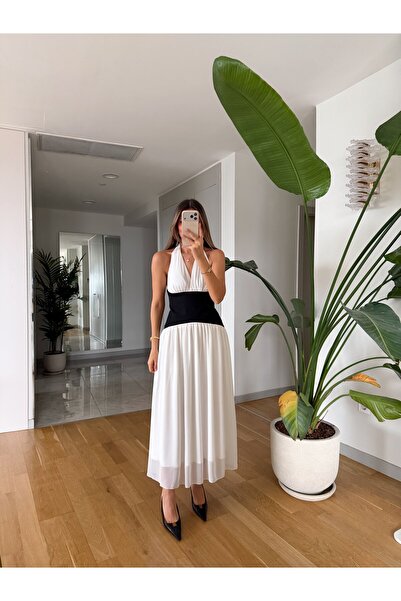 MERVE AKSOY Halter Neck Corset Detailed Flared Dress