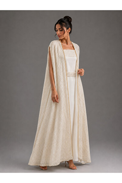 Queens dresses جلابية قطعتين طاؤوس مطرز مع حواف لول