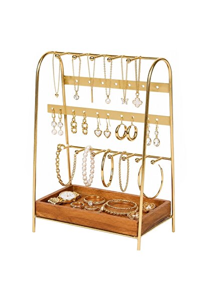 PUFO Vintage Jewelry Organizer with metal stand and wooden tray for earrings,...