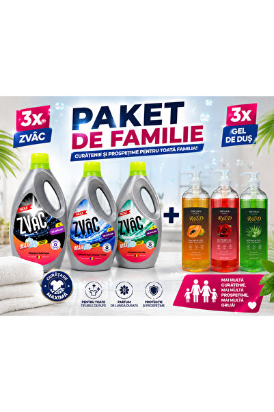 ZVÂC Pachet de Familie + Trendvic Cosmetic – 3 Detergenți Lichizi 5L x 125 Sp...
