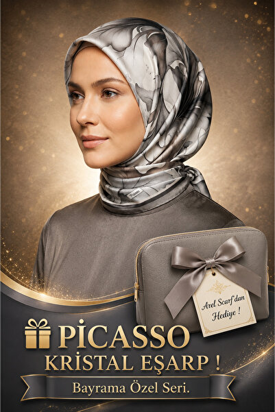 Picasso Silk-Look Gray Crystal Scarf – Twill Stylish Design 90X90