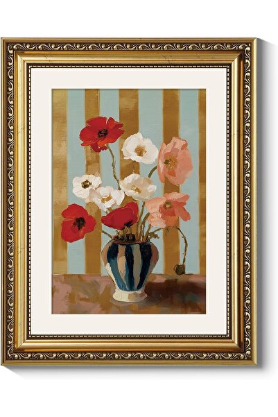 ALAYRA International Premium Red Poppy Flower Canvas Wall Art Gold Frame 30x4...