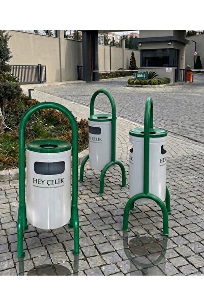 Hey ÇeLik 3 Lü Set / Dış Mekan Park ve Bahçe Ayaklı Sallanır Çöp Kovaları