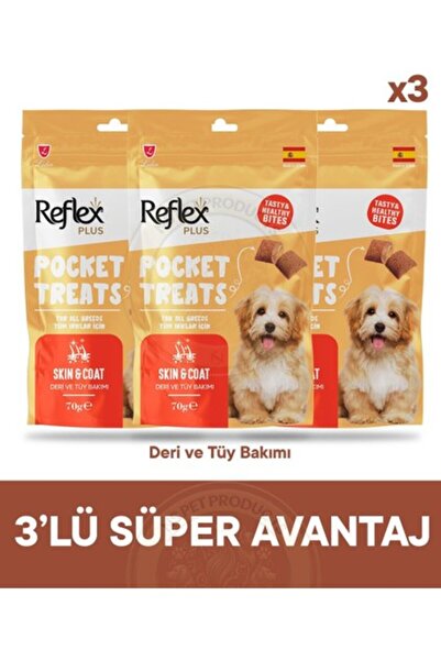 Reflex Plus Pocket Treats Skin Coat - Deri ve Tüy Bakımı İçin Köpek Ödül Mama...