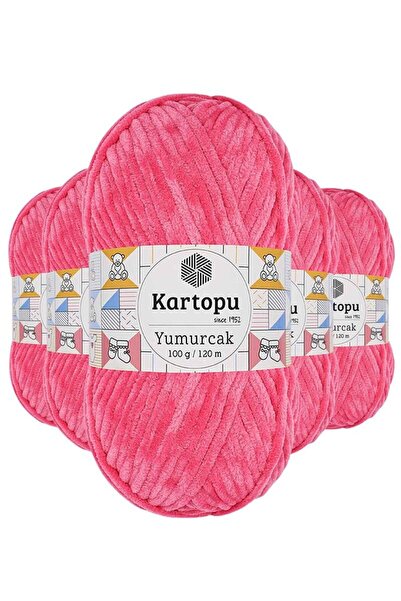 Royaleks Group 5 Pieces Yumurcak Velvet Hand Knitting Yarn Pink K798