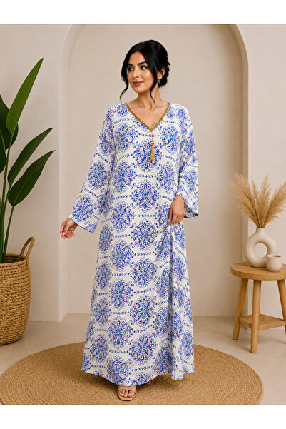 ŞKR Elegant Printed Maxi Jalabia / Kaftan Dress
