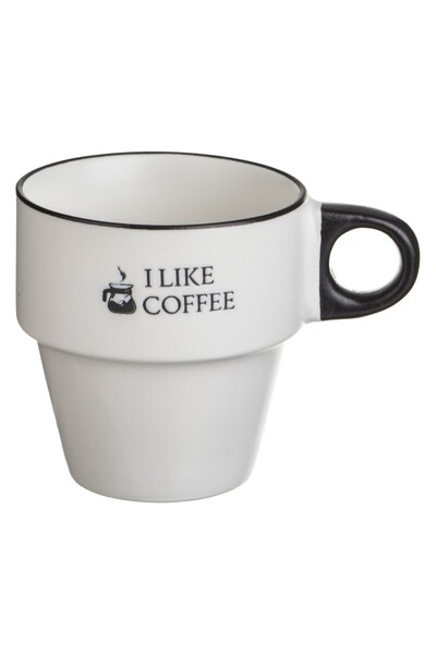 Zumzeria Mini White Ceramic Mug with Black Design & Print "I like coffee" 220ml