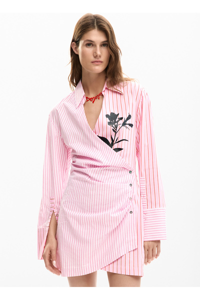 Desigual Pembe Kadın Gömlek Yaka Standart Fit Elbise 26SWVW01