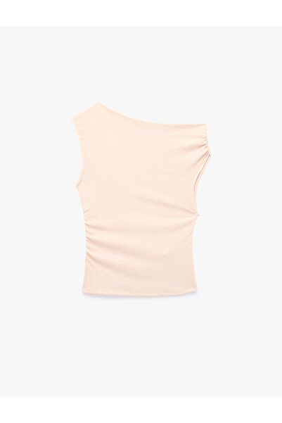Koton Slim Fit Asymmetrical Collar Sleeveless Draped Blouse
