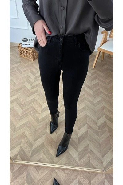 TugsatTasarTekstil Black Skinny Super Skinny High Waist Elasticity and Shapin...