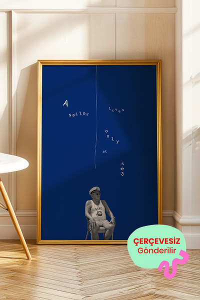 ArtDropsco Vintage Denizci Kolaj Poster Minimal Mavi Duvar Dekoru Çerçevesiz