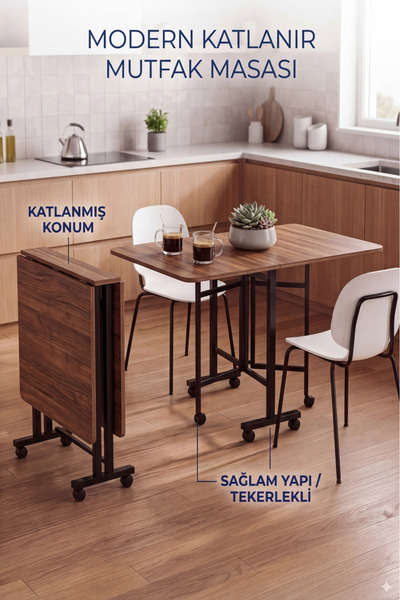 mp atelier Katlanır Tekerlekli Masa | Açılır Kapanır Portatif Yemek ve Çalışm...
