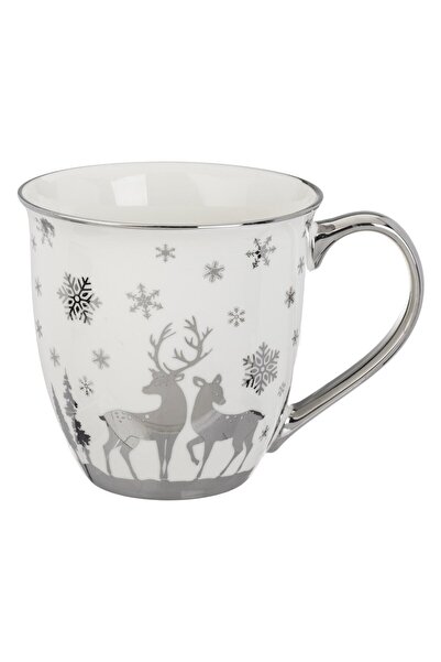 Zumzeria White Ceramic Christmas Mug with Silver Foil Patterns 610ml