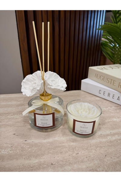 Elmessa 200 ml oda kokusu ve çiçek dekorlu kokulu mum premium set