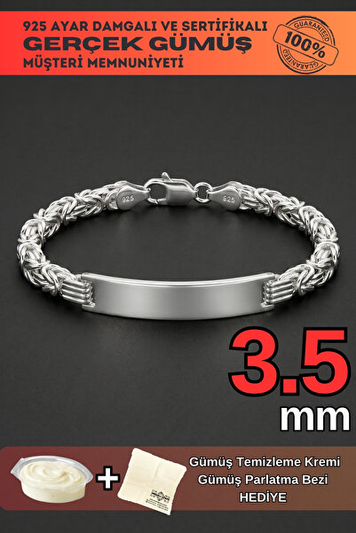 OSMANLI GÜMÜŞ Erkek Gümüş Bileklik - 3.5 mm İsim Yazı Yazılabilir Gümüş Parla...