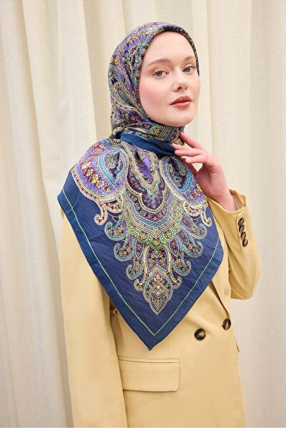 Silk Home وشاح فيلورا عرقي باللون الأزرق الداكن 90x90