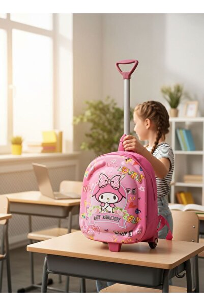 GİYU SHOP Kız Çocuk Anaokulu Kreş Çekçekli Tekerli 3d Eva Renkli Baskılı Sırt...