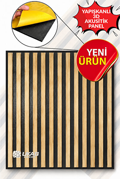 UKAB DEKOR 70x70cm Lambri Ahşap Görünümlü Duvar Çıtası Desenli Yapışkanlı Aku...
