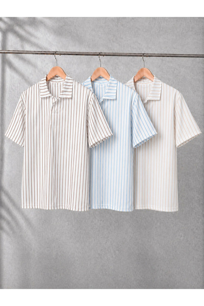 OTAKU Set avantajos de 3 tricouri cu guler polo în dungi